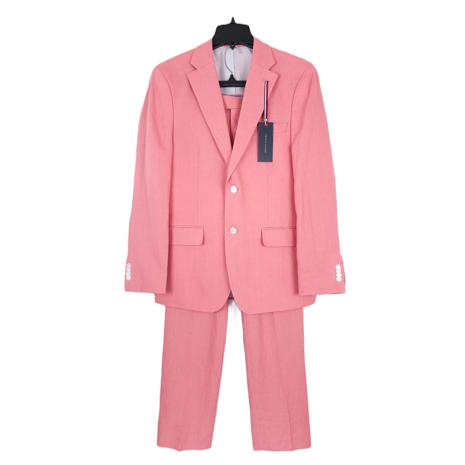 Tommy Hilfiger Mens Modern Fit Linen 2 Piece Suit 38s 32x30 Light Red Solid Nwt